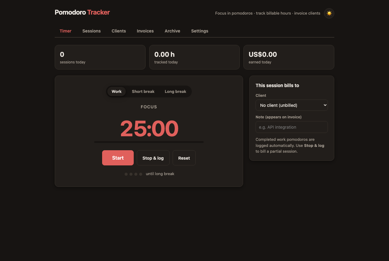 Pomodoro Tracker app interface